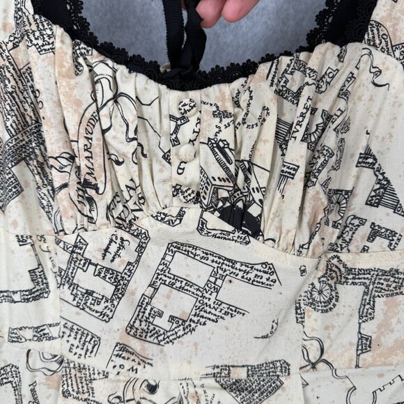 Harry Potter Marauders Map Dress Size S Black Cream Corset Sweetheart Milkmaid - Picture 3 of 15